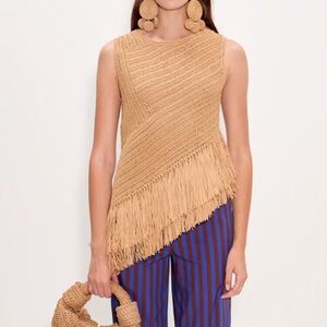 Simon miller Beja crochet asymmetrical top in natural fringe - new